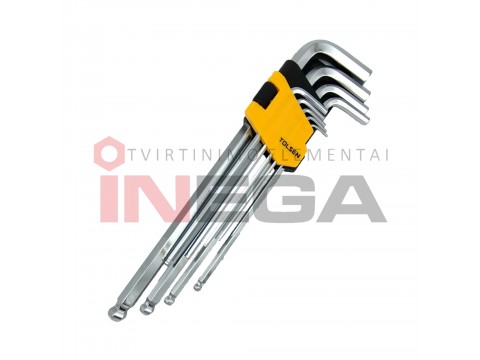 L formos prailgintų HEX (1.5-10mm) raktų suapvalintu galu rinkinys Tolsen