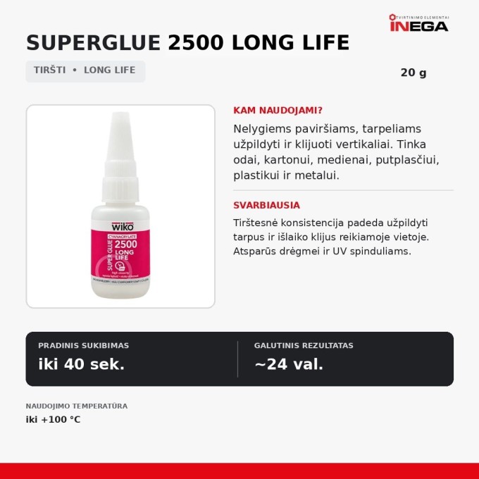 Momentiniai klijai Wiko SuperGlue Long Life Momentiniai klijai Wiko SuperGlue Long Life