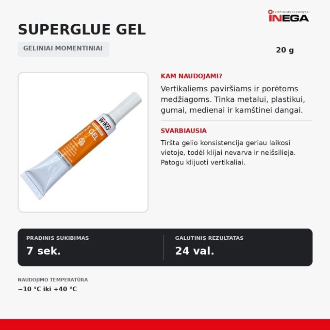 Momentiniai gelio klijai Wiko SuperGlue Gel Momentiniai gelio klijai Wiko SuperGlue Gel
